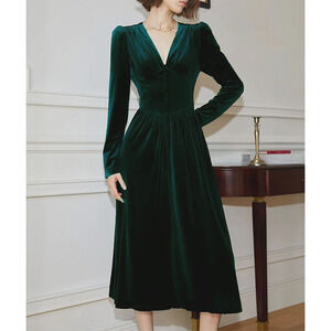 Women's Velvet Velour Dark Romantic Mermaid Blue Evening Gown Classy Size Large